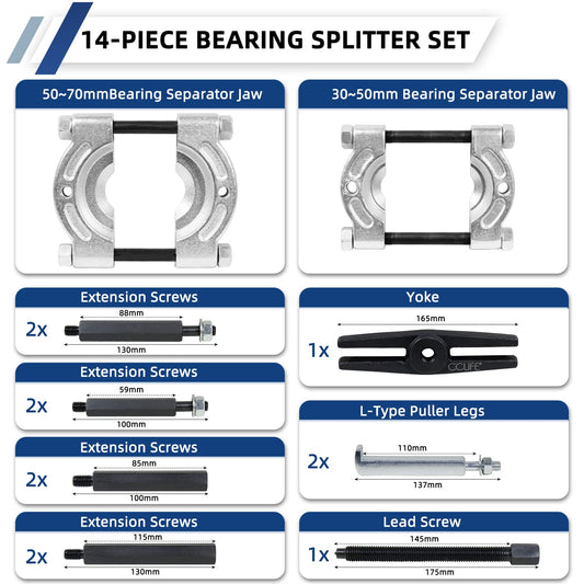 CCLIFE 14-piece bearing puller set, separator for ball bearings, flywheel puller, separation device 30-70mm