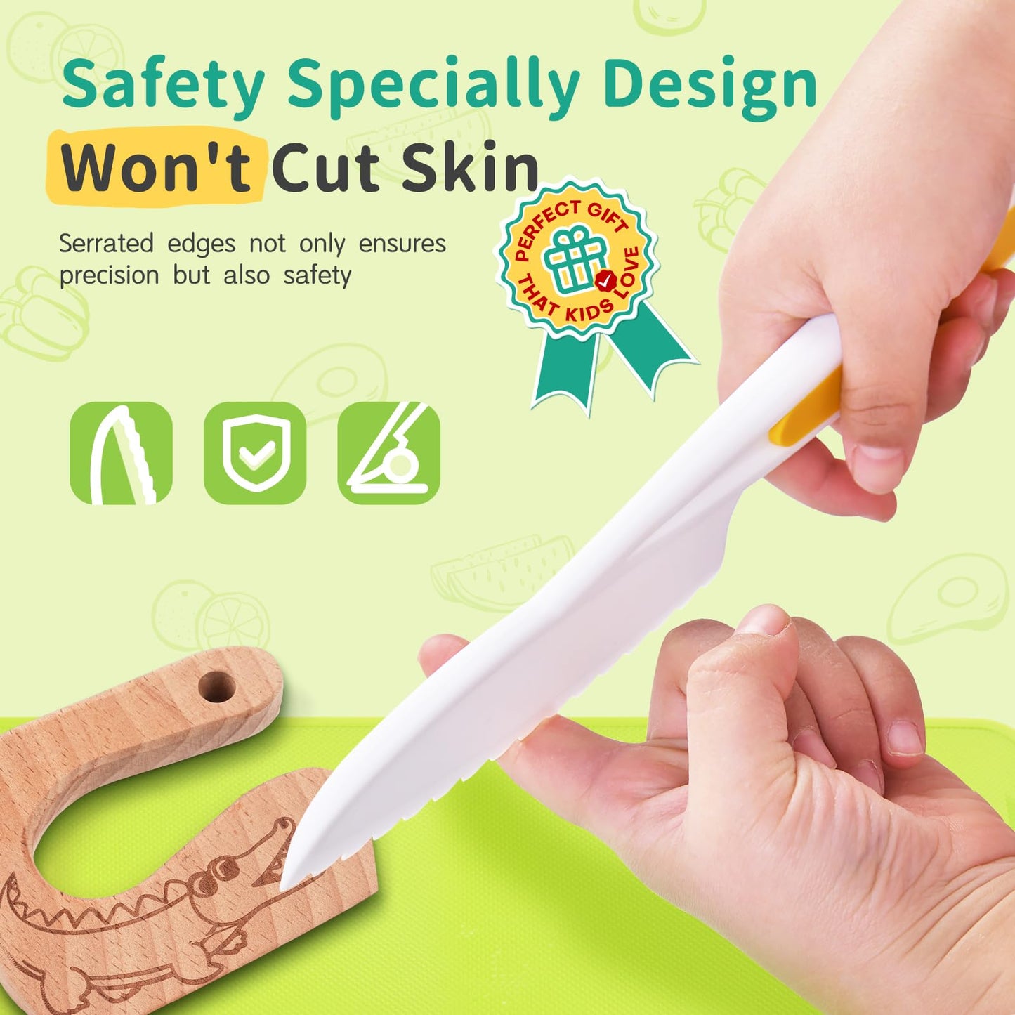 Children's Knife - 14 piece children's safety kitchen knife for real cooking with wooden knife, children's knife, cutting board, peeler etc. | Knives for children from 2 years old, Montessori knife, children's cooking set