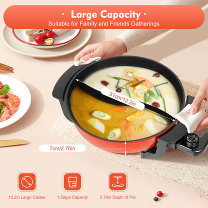 1300W 6L Electric Hot Pot Twin Cooker Fire Pot Yin Yang Hotpot 2 Sided Soup Pot, Electric Stewpan Wok Pan, Hotplate, Non-Stick Chinese Hotpot