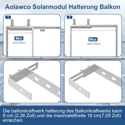 Aolawco 4 Piece Solar Balcony Power Station Bracket Balcony Hook Set, Adjustable Balcony Mount for Solar Panels, Solar Panel Bracket No Drilling Required for Solar Module Round Square Balcony Area