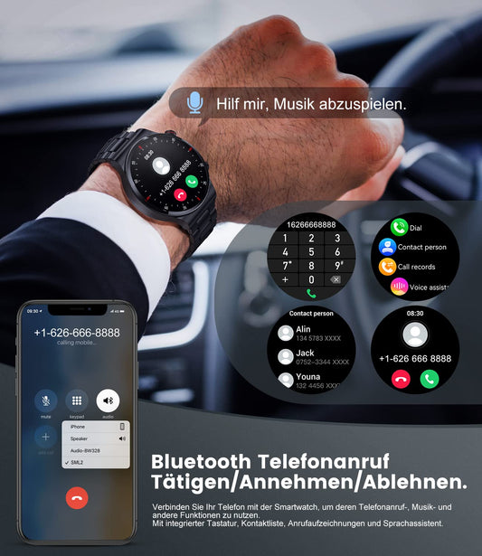Men's smartwatch with phone function, 1.39 inch smart watch with heart rate sleep monitor SpO2 notification 100+ sports modes, IP67 waterproof fitness tracker calorie step counter Android iOS black