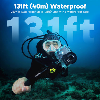 AKASO Action Cam 4K30FPS Underwater Camera WiFi 40M EIS Anti-Shake Action Camera 4X Zoom with Touchscreen, Remote Control, Waterproof Housing, Helmet Accessories Kit V50X