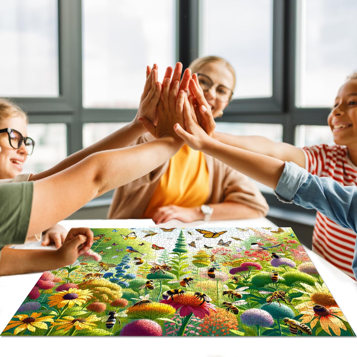1000 piece puzzle for adults, colorful jigsaw puzzle featuring butterflies and bees. Great gift idea.