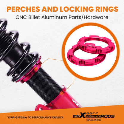 maXpeedingrods suspension coilover for E46 3 Series 98-06 adjustable hardness 320d, 330d Red.