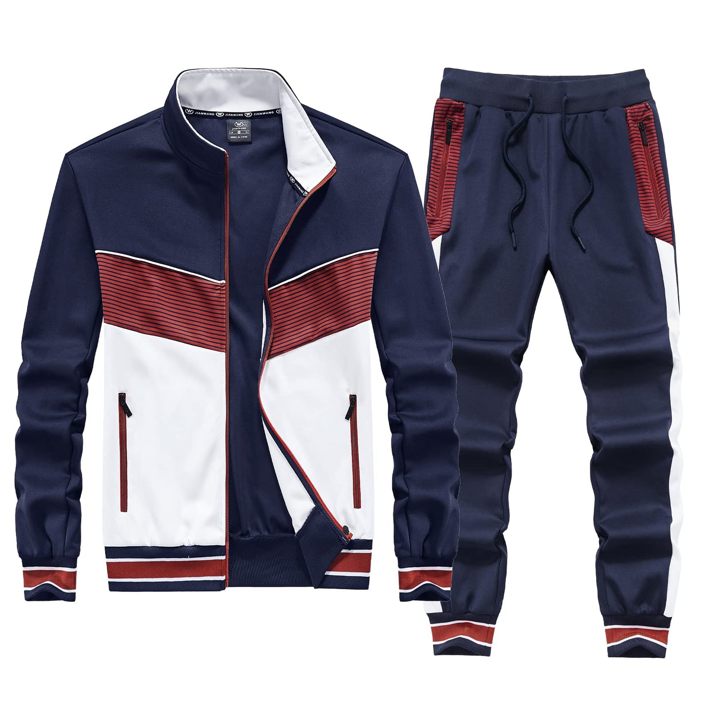 W JIANWANG Men's Training Suit Football Track Suit Sports Suit Casual Sports Jogging Suit For Men Football Training Suit Running Suit Jogging Suit Set Dark Blue 085 S