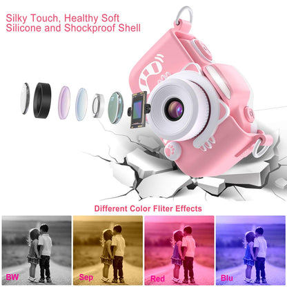 Kriogor Kids Camera, Digital Photo Camera Selfie and Video Camera with 16MP/Dual Lens/2 Inch Screen/1080P HD/32G TF Card/9x Digital Zoom, Birthday Gift for Kids (Pink)