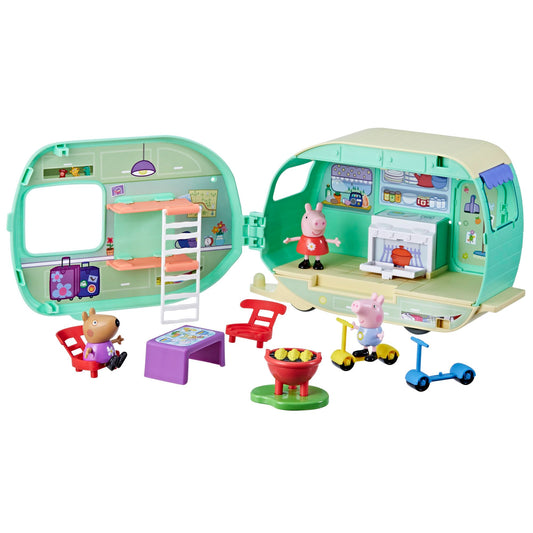 Peppa Pig Peppa's camper van playset, car toy with accessories and 3 figures, trailer toy for camping adventures, for children ages 3 and up