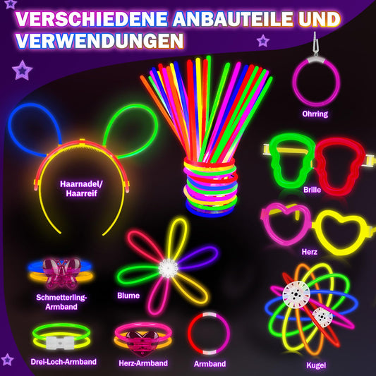 Millegu Glow Sticks Party Set, 200 glow sticks 252 connectors, neon glow stick necklaces and glow glasses for kids, decorations for festivals weddings Christmas party New Year's Eve decor 2025