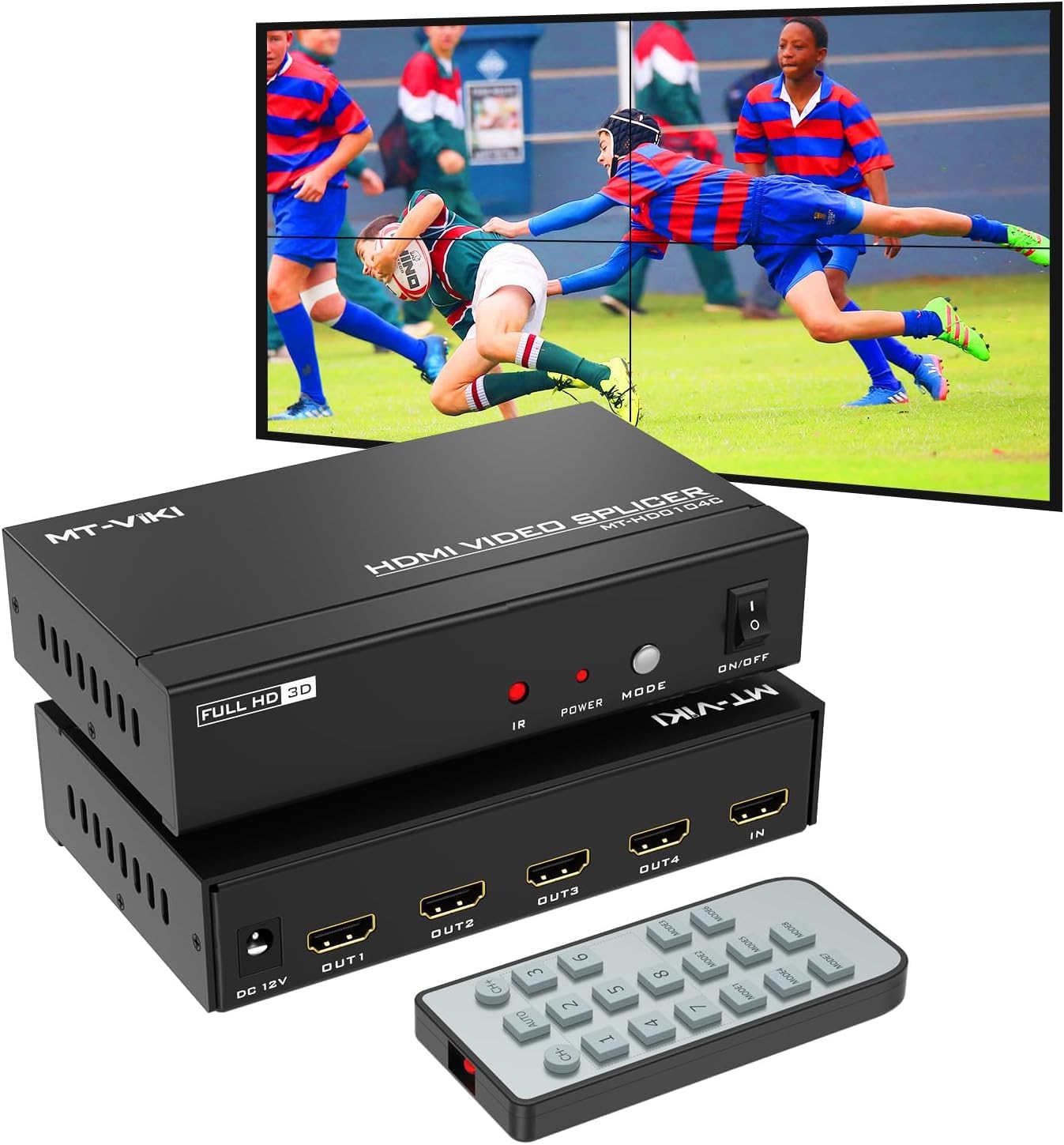 MT-VIKI 2x2 HDMI Video Wall Controller 2x2 Quad Splicer Screen Splitter 1 in 4 Out supports 8 display modes 2x2, 1x2, 1x3, 1x4, 2x1, 3x1, 4x1 30 Hz