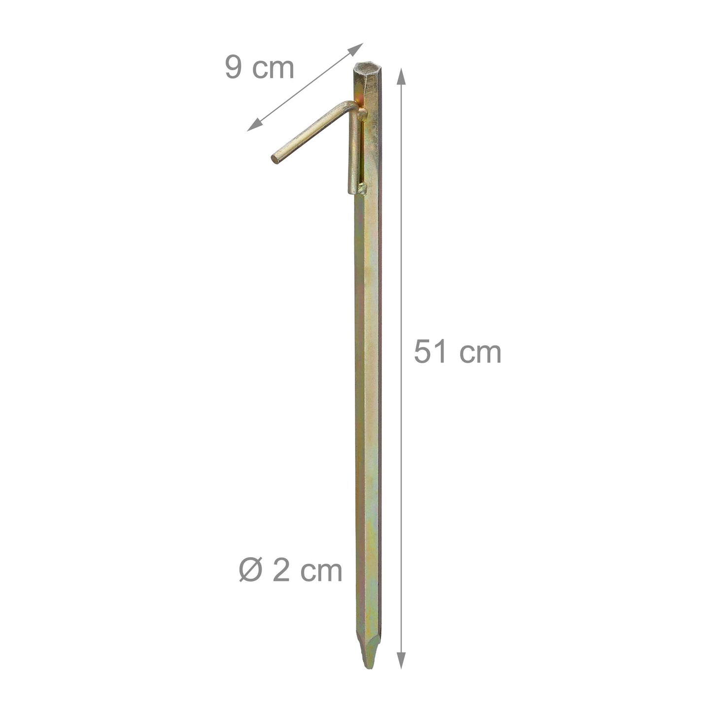 4 x XXL ground anchors, earth anchors for hard ground, 51cm, tent accessories, for driving in, galvanized steel, rock peg, yellow