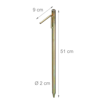 4 x XXL ground anchors, earth anchors for hard ground, 51cm, tent accessories, for driving in, galvanized steel, rock peg, yellow