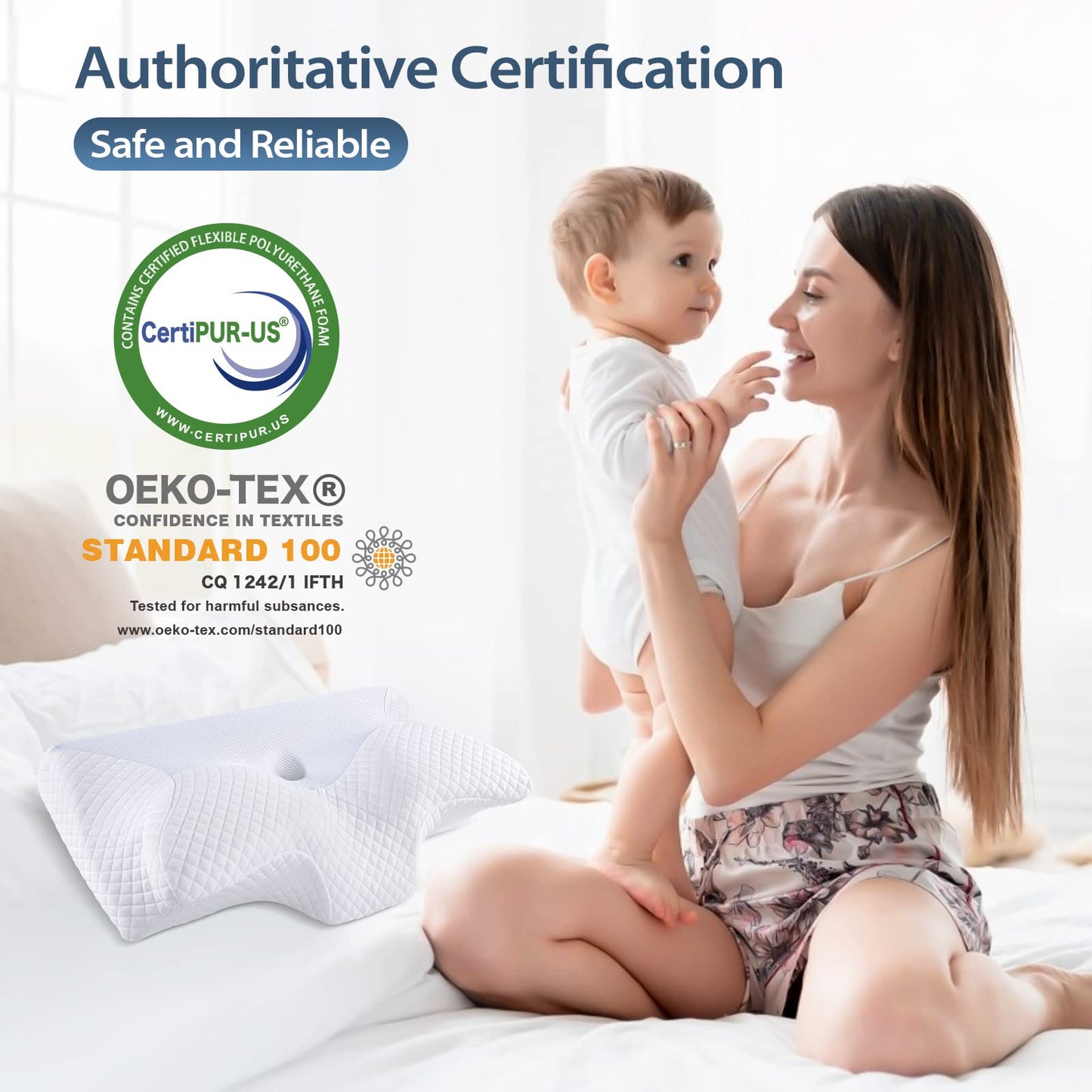 HOMCA Orthopedic Pillow Memory Foam Neck Support Pillow for Cervical Spine Ergonomic Head Pillow for Back, Side, and Stomach Sleepers, 60*35*8/12cm
