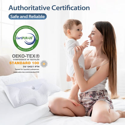 HOMCA Orthopedic Pillow Memory Foam Neck Support Pillow for Cervical Spine Ergonomic Head Pillow for Back, Side, and Stomach Sleepers, 60*35*8/12cm