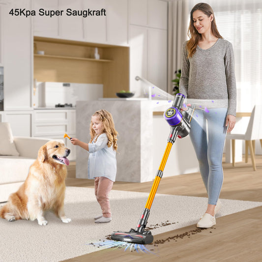 Avalsor 550W/45000Pa/65Mins Battery Vacuum Cleaner, Cordless Vacuum with Touchscreen and Anti-Tangle Brush, 1.5L Dust Container, 9-in-1 for Hard Floors, Carpets, and Pet Hair.