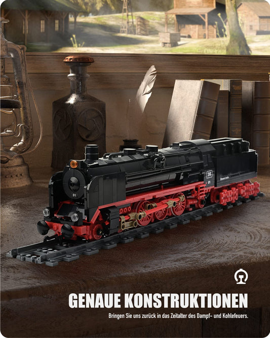 Nifeliz BR01 Retro Steam Locomotive Express Train Model Building Blocks with Tracks, Locomotive Set Train Construction Toy, Gift for Adults and Boys (1173 pieces)