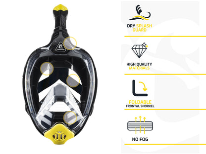 CRESSI Bali Full Face Mask Black/Grey S/M - Diving mask with ultra clear polycarbonate lens, 100% silicone, snorkel float valve, camera mount, black/grey, S/M size, for adults.