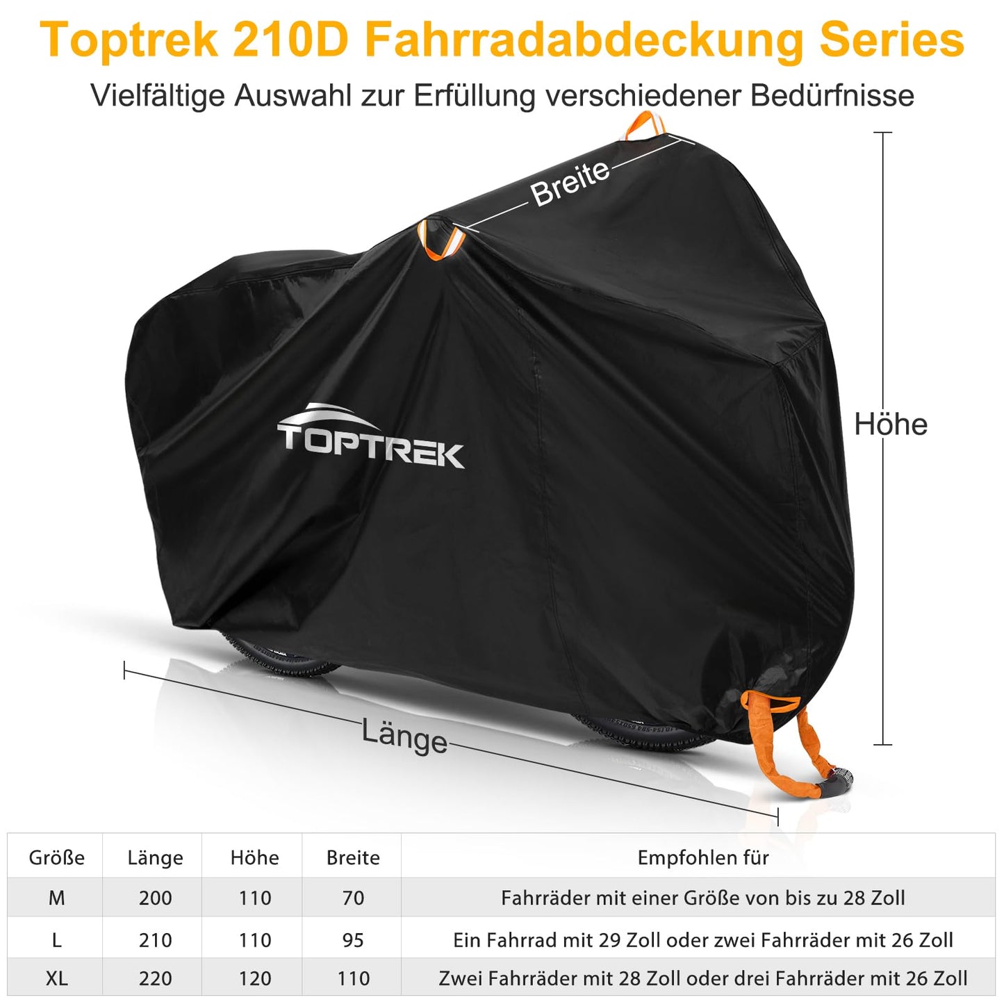 Toptrek bike cover for 3 bikes Waterproof 210D Oxford fabric Bike garage Outdoor 220 x 120 x 110 cm High-quality bike cover with lock holes Sun protection Tear resistance with bag