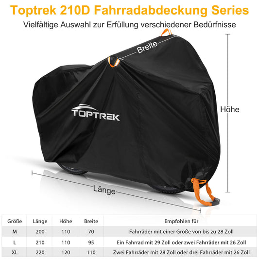 Toptrek bike cover for 3 bikes Waterproof 210D Oxford fabric Bike garage Outdoor 220 x 120 x 110 cm High-quality bike cover with lock holes Sun protection Tear resistance with bag