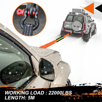 MAIKEHIGH Tow Strap 5M x 5cm, 10 Tonnes (22,000 Lbs) Polyester Tow Rope Kit For Off-Road Recovery With 2 Reinforced Hooks and 2 Gloves.