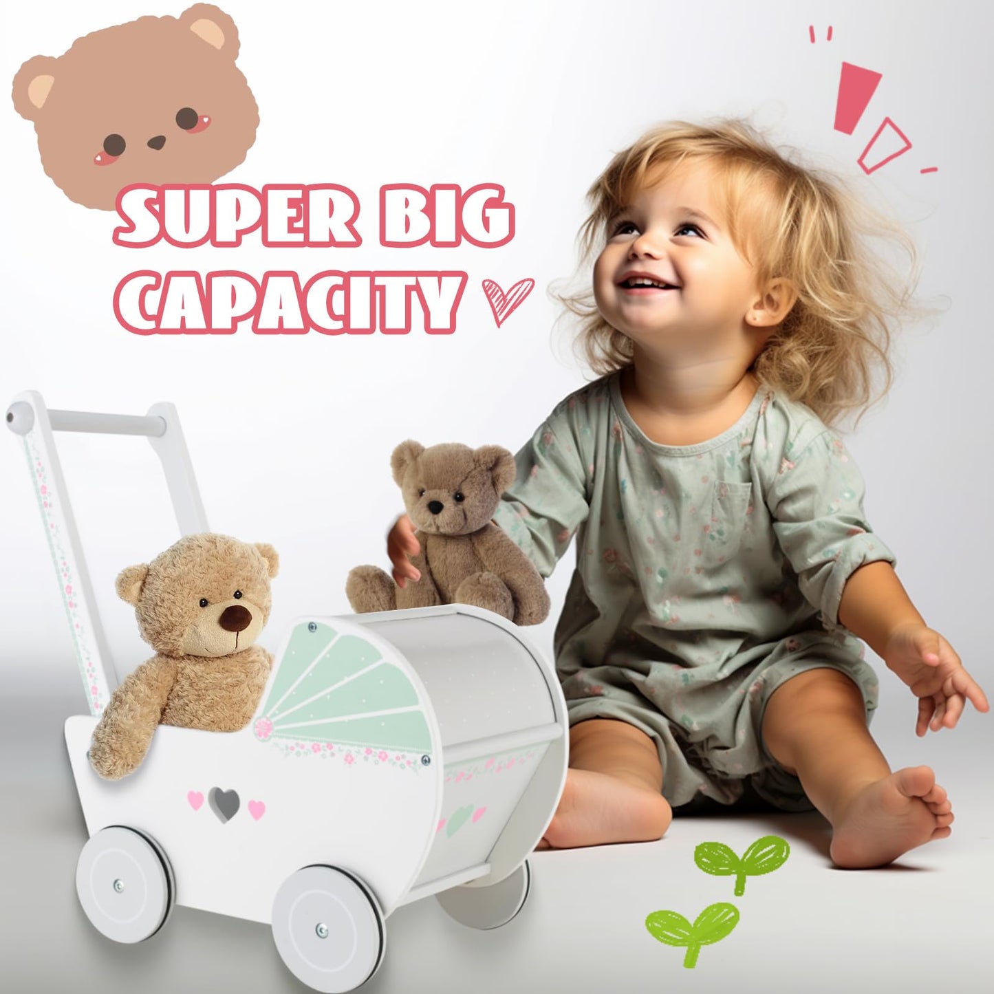 Wooden Baby Walker for Kids Learning Fun Babies for 1 year old and up, Toddler Shopping Cart Push Toy for Boys Girls
