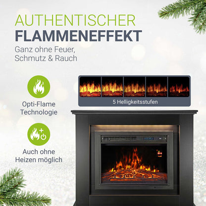 Juskys Electric Fireplace 1000/2000 W with heating, fireplace, flame effect, remote control, LED lighting & timer - Electric Fireplace Stand Fireplace black