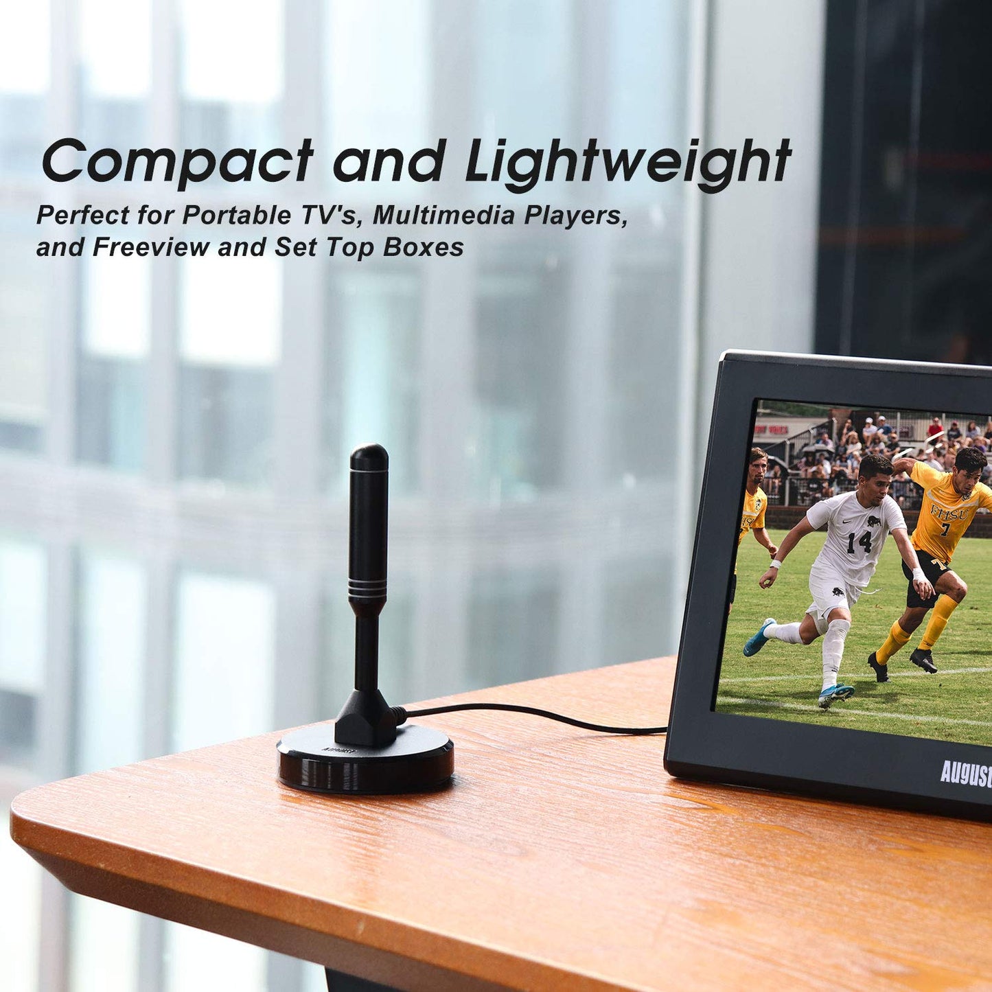 August DTA240 - DVB-T/DVB-T2 antenna - stronger rod antenna for digital television / Digital TV / DAB radio / DVB-T2 tuner stick / solid aluminum core for maximum signal quality - with magnetic base 2m cable