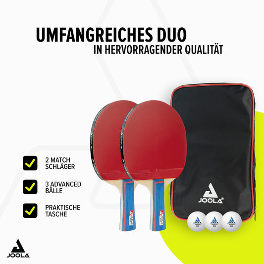JOOLA 54820 Table Tennis Set Duo includes 2 table tennis rackets + 3 table tennis balls + 1 storage bag, multi-color, one size.