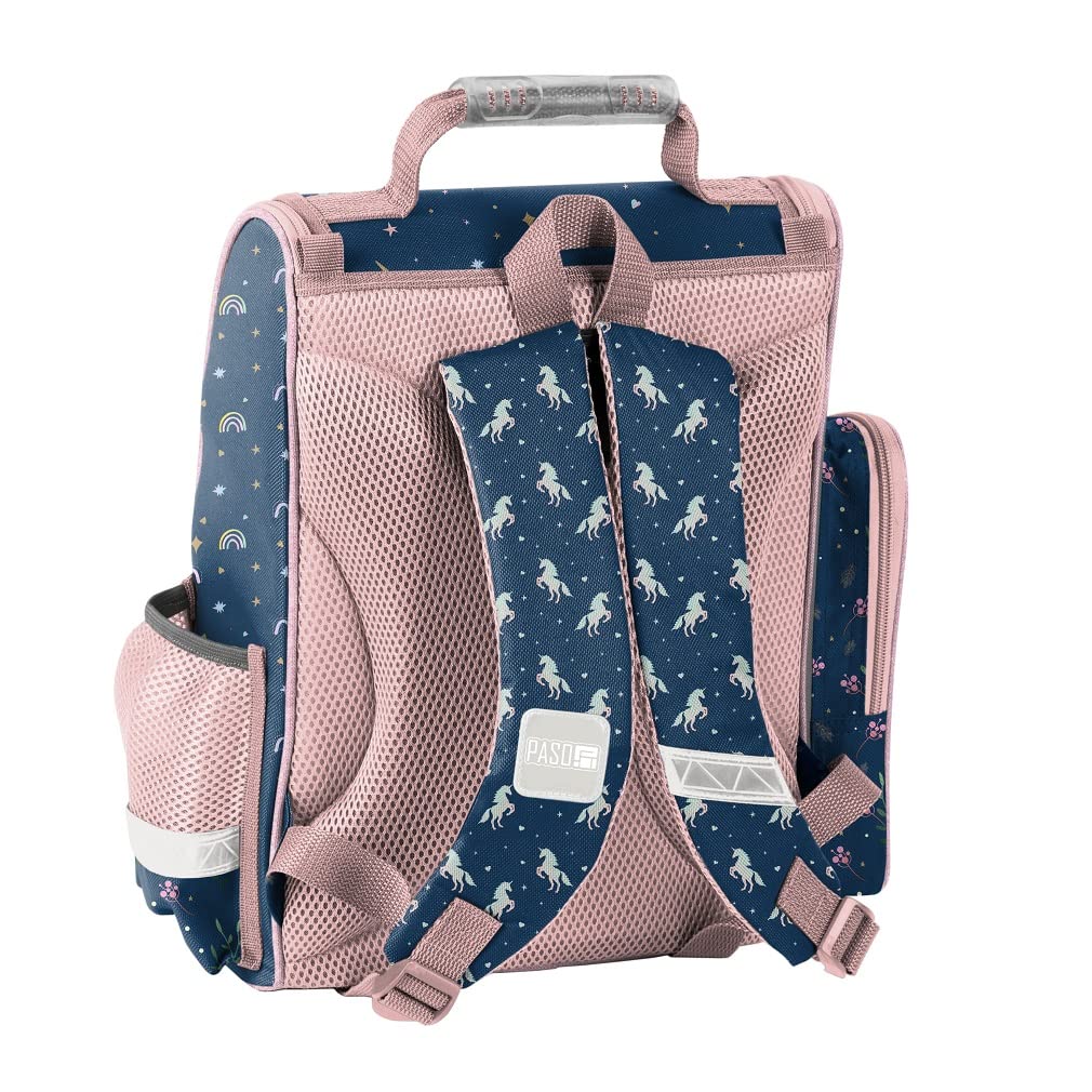 Familando Girl's School Backpack Set Magic Unicorn, 8 pieces, ergonomic backpack with reflectors, suitable from 1st grade with pencil case and sports bag (Unicorn)