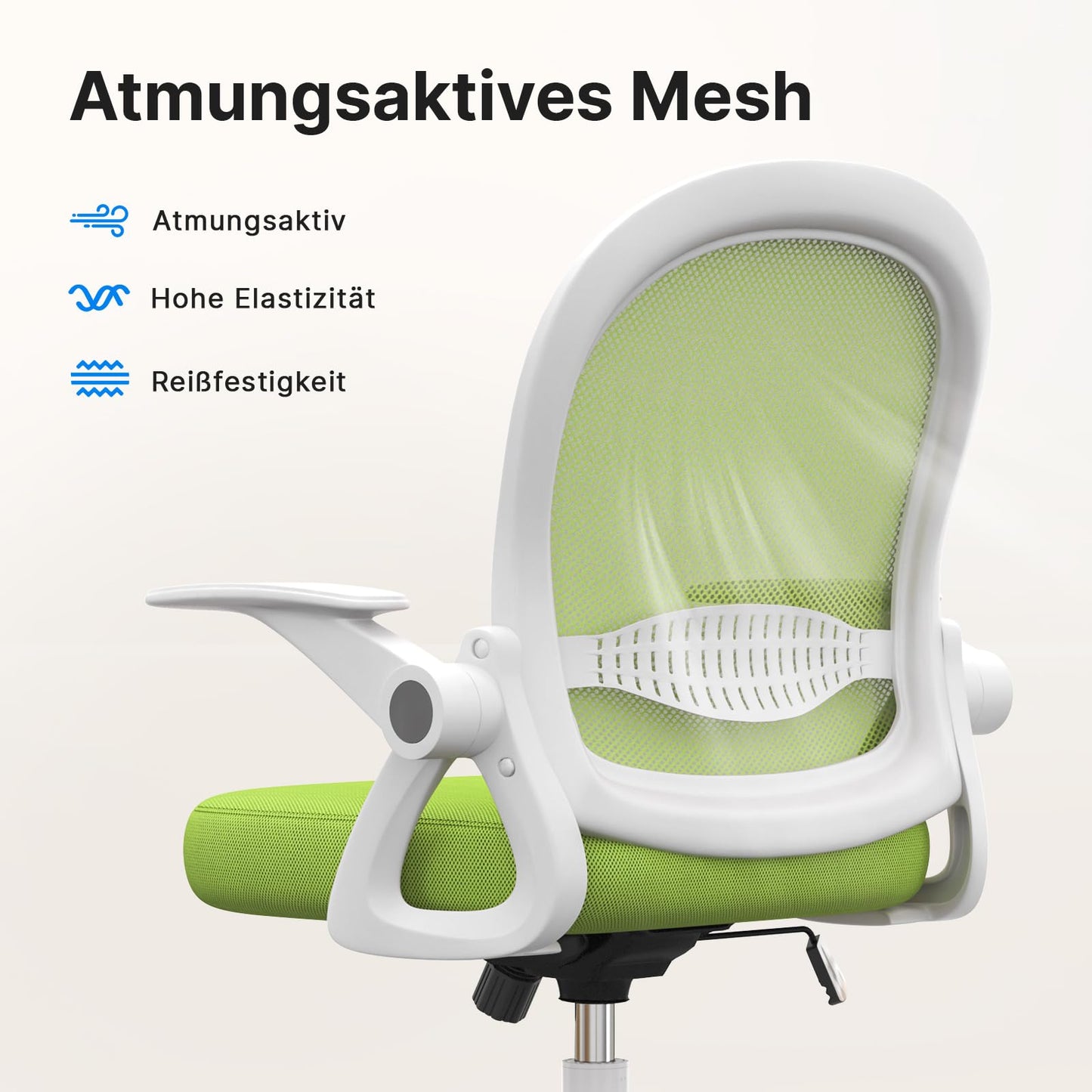 Naspaluro office chair, ergonomic desk chair with breathable mesh backrest, foldable armrests, adjustable height, computer chair, lightweight chair, 360° swivel chair, green.