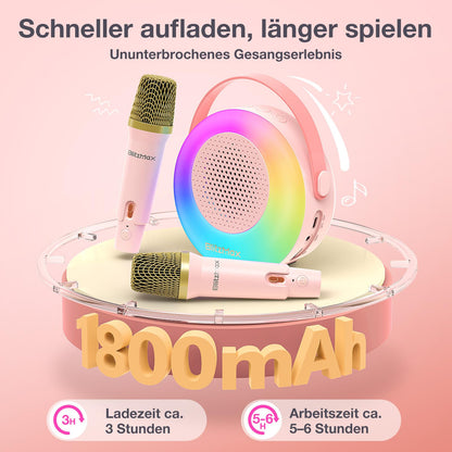BlitzMax Karaoke Machine for Kids Portable Bluetooth Mini Karaoke Speaker with 2 Microphones, Lights, and Sound for Girls Boys Adults Home Party Birthday Gifts (Pink)