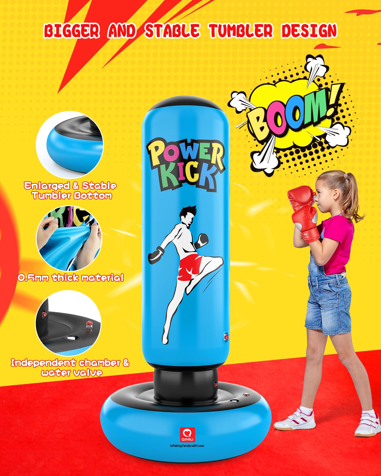QPAU Kids Punching Bag, 168cm tall, gifts for boys and girls ages 5-12 for practicing Karate, Taekwondo, MMA, and releasing pent-up energy (Blue)