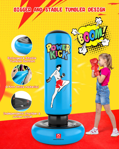 QPAU Kids Punching Bag, 168cm tall, gifts for boys and girls ages 5-12 for practicing Karate, Taekwondo, MMA, and releasing pent-up energy (Blue)