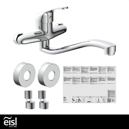 EISL 161EUROPE EUROPE Wall-mounted faucet Chrome, Wall-mounted sink faucet 360°, perfect for double sinks, Wall-mounted faucet, Wall-mounted faucet for kitchen/utility sink, Wall-mounted mixer tap.