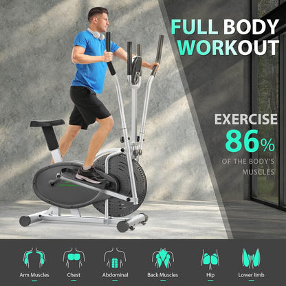 Home Cross Trainer Neezee Crosstrainer Pro 2-in-1 Elliptical Trainer with magnetic resistance, seat, smart LCD display, easy storage, transport wheels up to 120 kg (Silver)