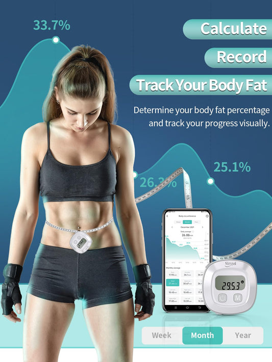 Simpal Smart Body Tape Measure, Bluetooth Body Fat Measure Tape, measure body dimensions of biceps, chest, waist, calves, thighs, and neck, fitness tape measure
