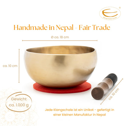 Hand-crafted singing bowl set with felt pad and wooden mallet, presented in a gift box with lotus design -5095-A-