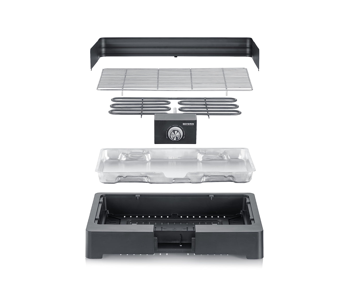 SEVERIN tabletop grill with stainless steel grill grate for inside and outside, electric grill with fast grill start, balcony grill without risk of burns, Black, PG 8565.