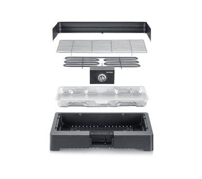 SEVERIN tabletop grill with stainless steel grill grate for inside and outside, electric grill with fast grill start, balcony grill without risk of burns, Black, PG 8565.