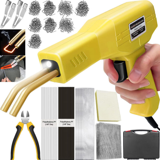 220W Plastic Welding Machine 2 in 1 Bumper Repair Kit Plastic Welding with 800PCS Hot Staples, 2 Thermal Smoothing Head, 40PCS Plastic Welding Rods, Plastic Repair Set for Car (Yellow)