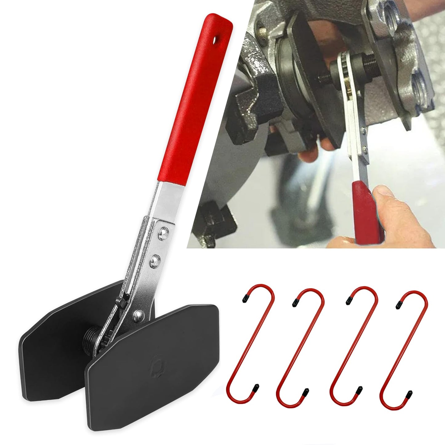 CHANG QI Brake Caliper Piston Reset Tool 7-Piece Set Ratcheting Brake Caliper Press with 4 Brake Pad Replacement Hooks Caliper Tool for Car Brake Repairs