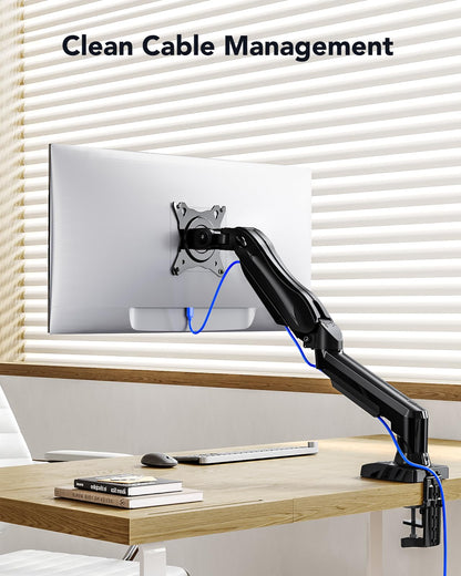 HUANUO Monitor Mount for 13 to 32 Inch Screens, Single Monitor Arm Stand Holds 2~9 kg, Height Adjustable with Tilts, Swivels, Rotates, VESA 75 & 100 mm.