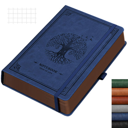 RETTACY A5 Checkered Notebook, Thick Grid Journal, Leather Hardcover 320 Pages, 100gsm Checkered Paper, Inner Pocket, for Office School Work Women Men, 14.5 x 21cm-Blue