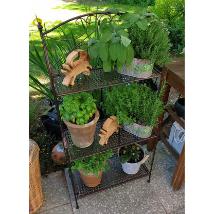 PrimoLiving Metal Garden Shelf - Metal Plant Flower Shelf - Garden and Balcony Plant Shelf - Outdoor Metal Shelf - Vintage Antique Look, 120cm tall, brown, P-09079