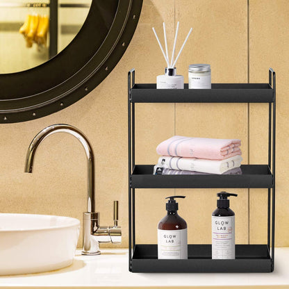 XINGDOZ Kitchen Spice Rack with 3 Levels Bathroom Countertop Under Cabinet Organizer Vanity Tray Cosmetics & Makeup Storage, Black