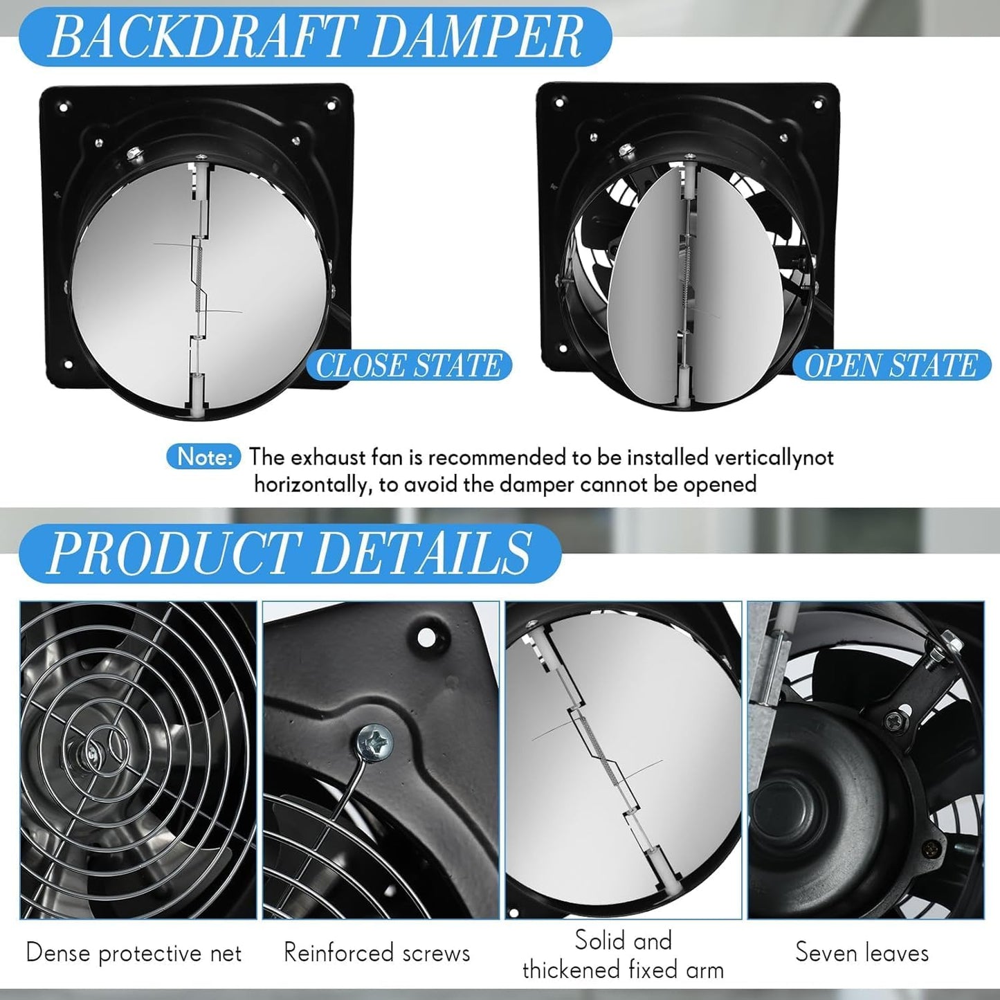 6" wall mounted exhaust fan super quiet ventilation with copper motor main bathroom kitchen garage exhaust vent (Black)
