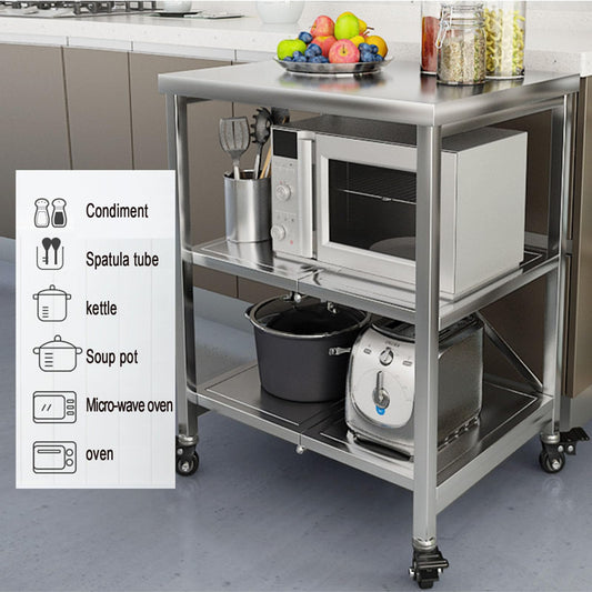 Stainless steel serving cart, 3 shelves foldable transport cart storage shelf trolley with wheels, utility cart for restaurant hotel school household cart (Size: 60X45X80CM)