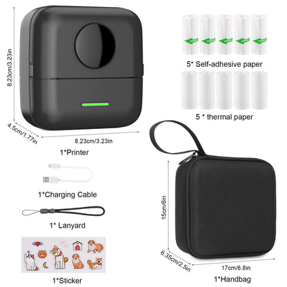 HUIJUTCHEN Mini Printer with Bag, Mini Label Printer Bag Portable Mini Photo Printer 10 Rolls Printer Paper Bluetooth Photo Printer Thermal Printer for Learning Aid Study Notes Journal Memo (Black)