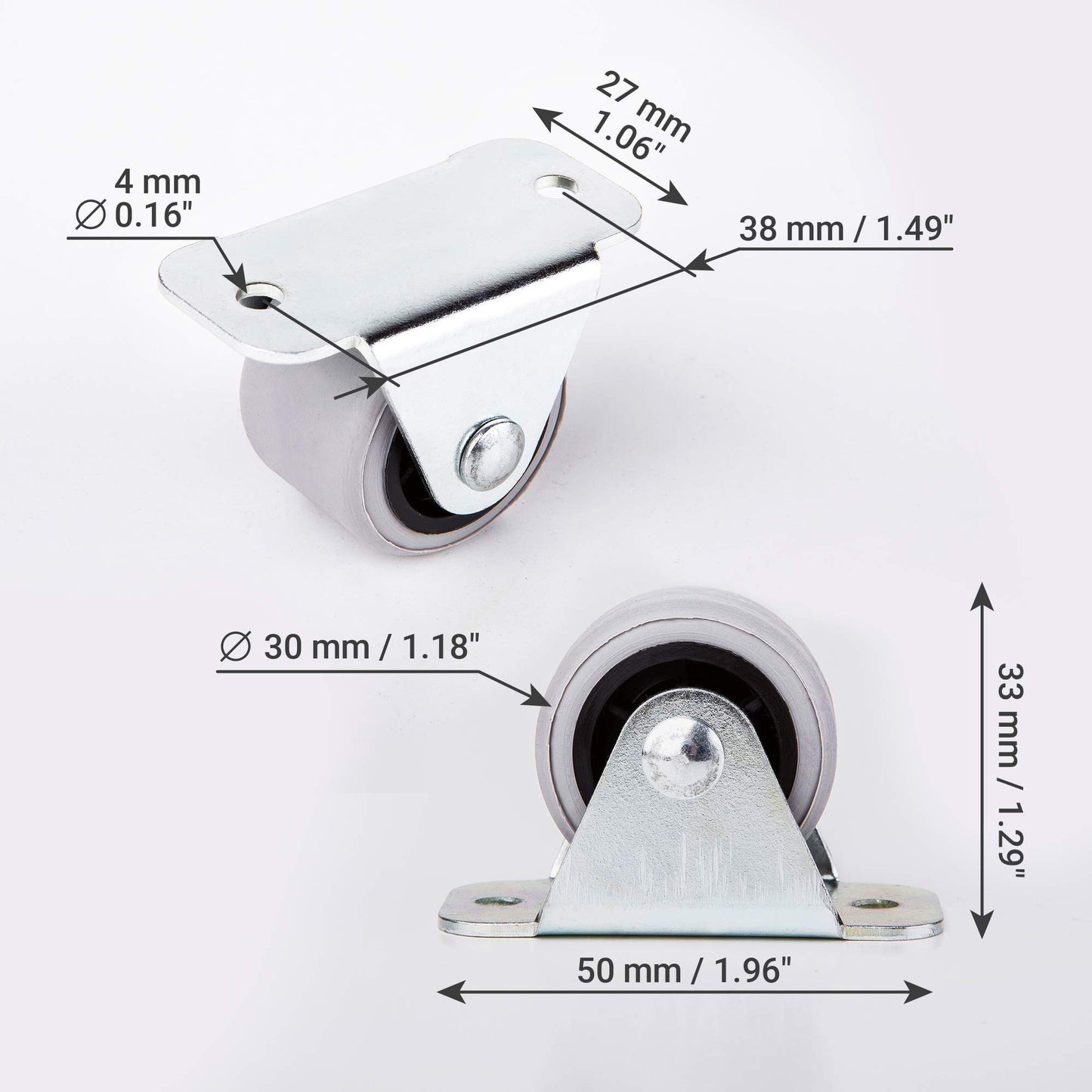 (Pack of 50) 30mm rubber wheel plastic swivel caster double rollers metal with plate furniture appliance & accessories small mini wheels set