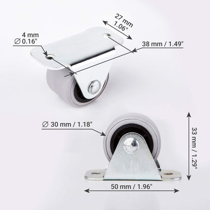 (Pack of 50) 30mm rubber wheel plastic swivel caster double rollers metal with plate furniture appliance & accessories small mini wheels set