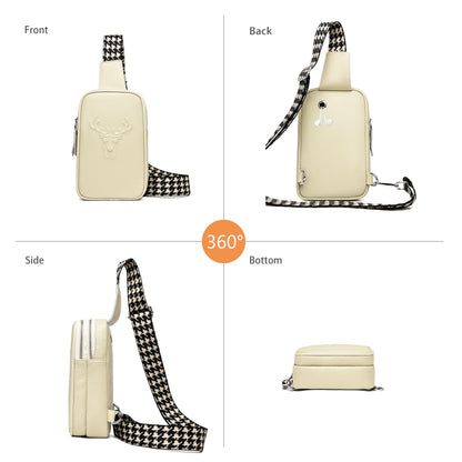 HUMEUHSU Beige Women's Chest Bag Small Shoulder Bag Sling Bag Leather Fanny Pack Wide Strap Women's Shoulder Bags Sweet and Stylish Relief Design for Outdoor Sports/Travel